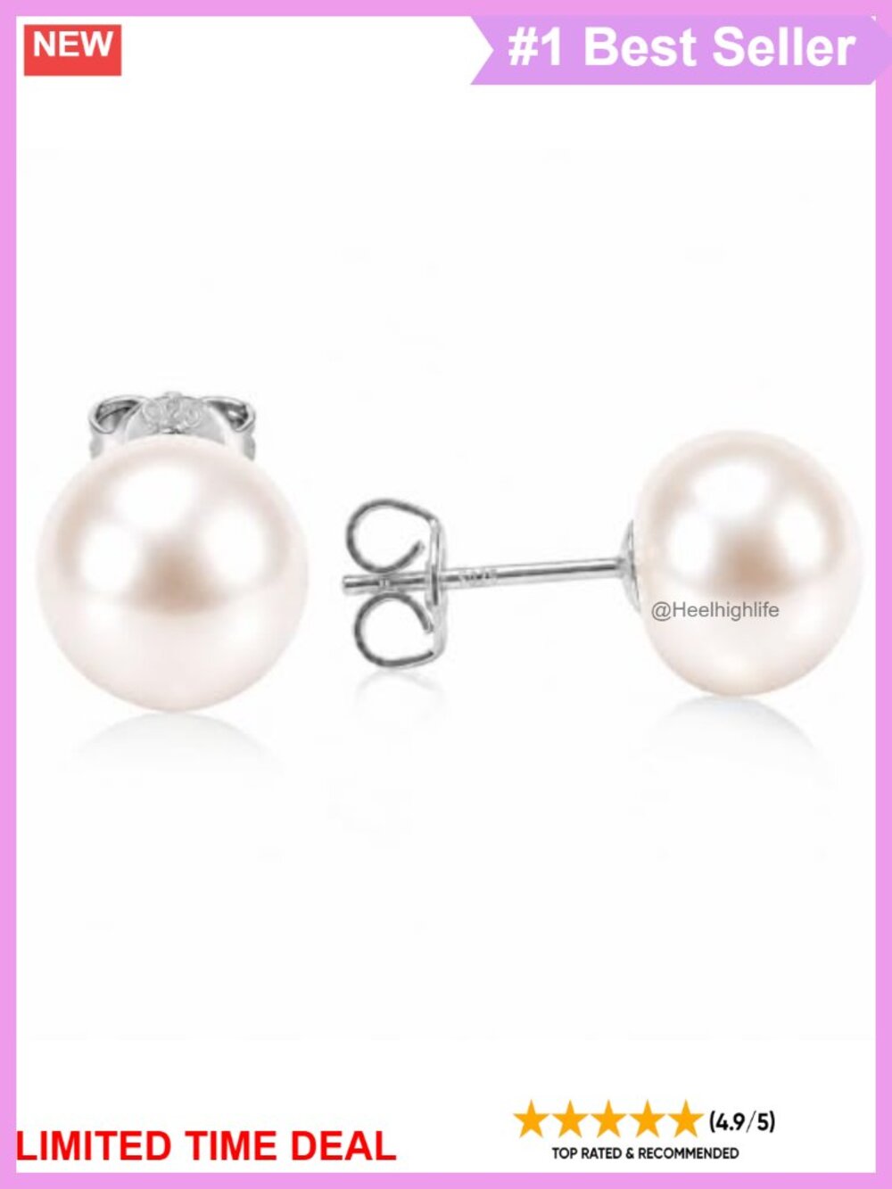 Freshwater Pearl Stud Earrings, 925 Sterling Silver, 14K Gold Plated,